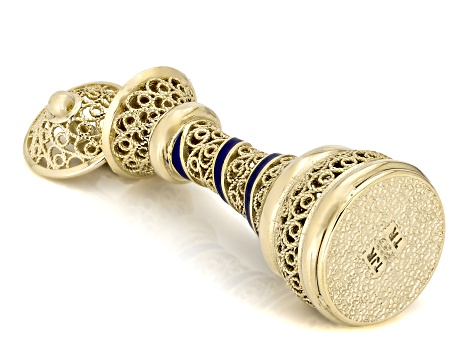 Filigree 18k Gold Over Bronze, Blue Enamel Queen Secret Necklace