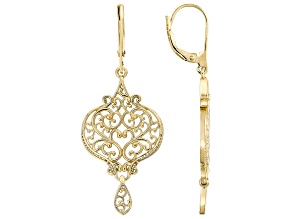 18k Gold Over Sterling Silver Ornate Filigree Teardrop Dangle Earrings