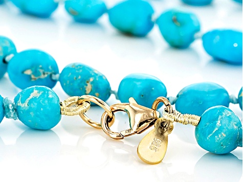 8Ct Sleeping Beauty Turquoise Bead Layering Necklace,18K Yellow Gold Over 18"
