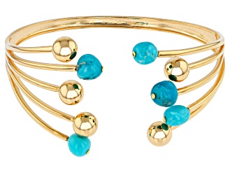 Blue Sleeping Beauty Turquoise 18k yellow gold over silver cuff