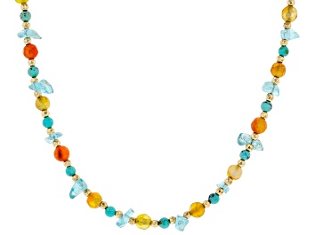 Picture of Kingman Turquoise, Carnelian, Agate Chips & Hematine Silver necklace