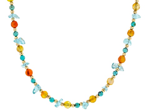 Kingman Turquoise, Carnelian, Agate Chips & Hematine Silver necklace