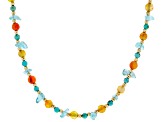 Kingman Turquoise, Carnelian, Agate Chips & Hematine Silver necklace