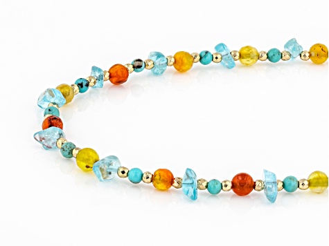 Kingman Turquoise, Carnelian, Agate Chips & Hematine Silver necklace