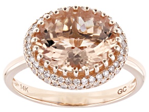 Morganite With White Diamond 14k Rose Gold Ring 3.02ctw