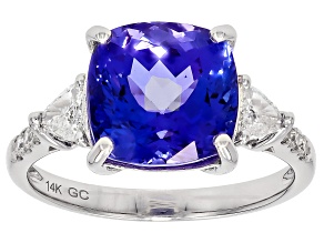 Tanzanite With White Diamond Rhodium Over 14k White Gold Ring 4.98ctw