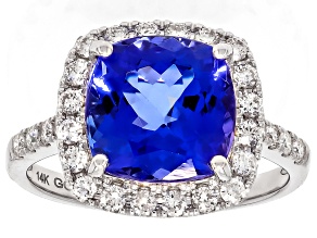 Tanzanite With White Diamond Rhodium Over 14k White Gold Ring 5.04ctw