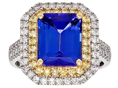 Tanzanite With White & Yellow Diamond Rhodium Over 14k White Gold Two-Tone Ring 5.27ctw