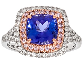 Tanzanite With White & Pink Diamond Rhodium Over 14k White Gold Two-Tone Ring 2.85ctw