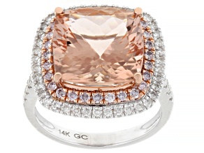 Peach Morganite 14K white Gold Halo Ring 6.22ctw