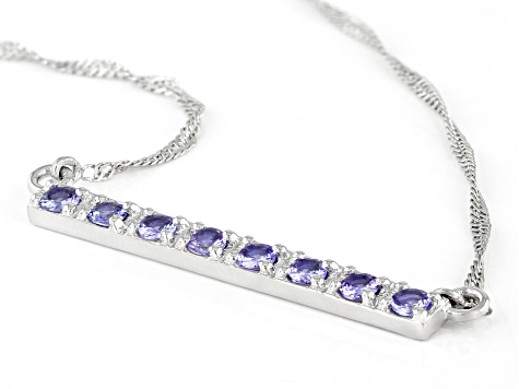 Blue Tanzanite Rhodium Over Sterling Silver Necklace .81ctw