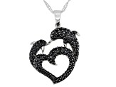 Black Spinel Rhodium Over Sterling Silver Dolphins Pendant with Chain 1.83ctw