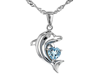 Picture of Sky Blue Topaz Rhodium Over Silver Dolphin Pendant With Chain 0.43ctw