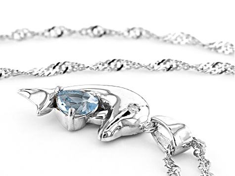 Sky Blue Topaz Rhodium Over Silver Dolphin Pendant With Chain 0.43ctw