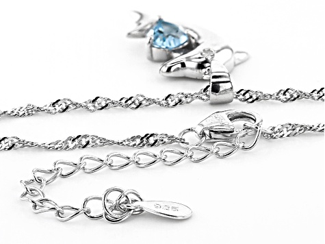 Sky Blue Topaz Rhodium Over Silver Dolphin Pendant With Chain 0.43ctw