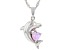 Pink Lab Created Opal Rhodium Over Silver Dolphin Pendant with Chain 0.01ct