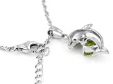 Green Peridot Rhodium Over Silver Dolphin Pendant with Chain 0.44ctw