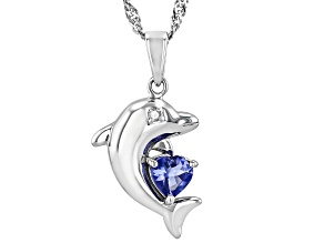 Blue Tanzanite Rhodium Over Silver Dolphin Pendant With Chain 0.38ctw