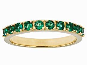 Green Lab Created Emerald 18K Yellow Gold Over Sterling Silver Band Ring 0.44ctw