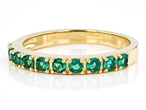 Green Lab Created Emerald 18K Yellow Gold Over Sterling Silver Band Ring 0.44ctw