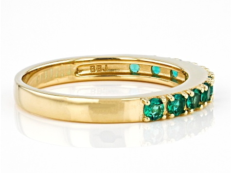 Green Lab Created Emerald 18K Yellow Gold Over Sterling Silver Band Ring 0.44ctw