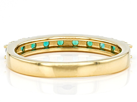 Green Lab Created Emerald 18K Yellow Gold Over Sterling Silver Band Ring 0.44ctw