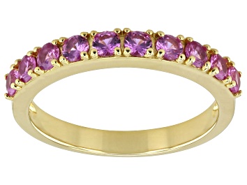 Picture of Pink Lab Created Sapphire 18k Yellow Gold Over Sterling Silver Band Ring 0.68ctw