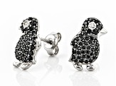 Black Spinel Rhodium Over Sterling Silver Penguin Earrings .67ctw