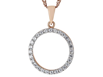 Picture of White Zircon 18k Rose Gold Over Sterling Silver Circle Pendant With Chain .50ctw