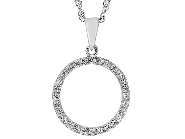 White Zircon Rhodium Over Sterling Silver Circle Pendant With Chain .50ctw