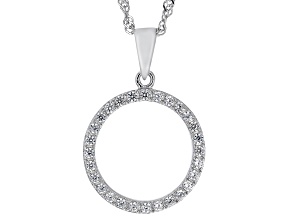 White Zircon Rhodium Over Sterling Silver Circle Pendant With Chain .50ctw