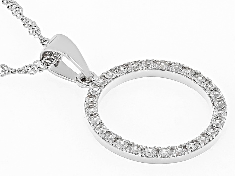 White Zircon Rhodium Over Sterling Silver Circle Pendant With Chain .50ctw