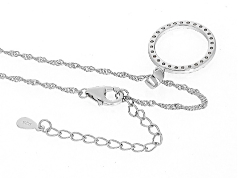 White Zircon Rhodium Over Sterling Silver Circle Pendant With Chain .50ctw