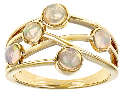 Multicolor Ethiopian Opal 18k Yellow Gold Over Sterling Silver Ring 0.75ctw