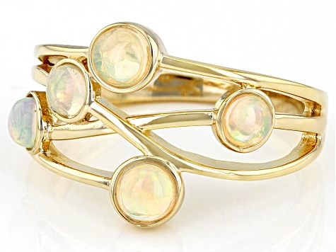 Multicolor Ethiopian Opal 18k Yellow Gold Over Sterling Silver Ring 0.75ctw