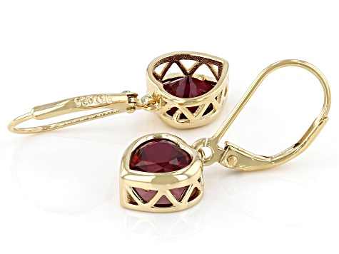 Red Lab Created Ruby 18k Yellow Gold Over Sterling Silver Dangle Earrings 2.80ctw