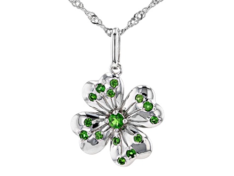 Green Chrome Diopside Rhodium Over Silver Four Leaf Clover Pendant With ...