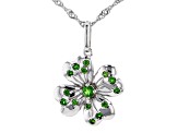 Green Chrome Diopside Rhodium Over Silver Four Leaf Clover Pendant With Chain 0.30ctw