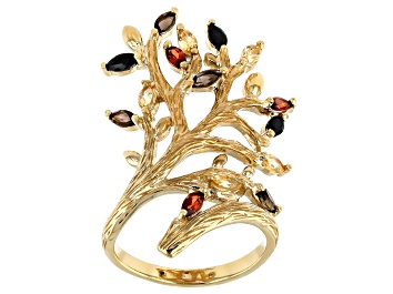 Picture of Yellow Citrine 18k Yellow Gold Over Sterling Silver Tree of Life Ring 1.03ctw