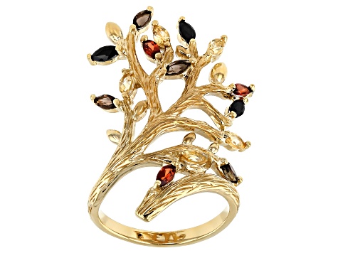 Yellow Citrine 18k Yellow Gold Over Sterling Silver Tree of Life Ring 1.03ctw