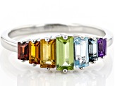 Rainbow Multi-Gemstone Rhodium Over Sterling Silver ring 1.14ctw