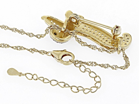 White Lab Created Sapphire 18k Yellow Gold Over Silver Dachshund Pendant/Brooch Chain 1.47ctw