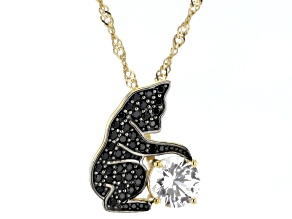 Black Spinel 18k Yellow Gold Over Silver Cat Pendant with Chain 1.66ctw