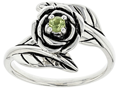 Green Peridot Sterling Silver Flower Bypass Ring 0.11ct