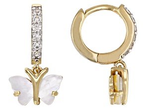White Mother-of-Pearl 18k Yellow Gold Over Sterling Silver Butterfly Earrings 0.28ctw