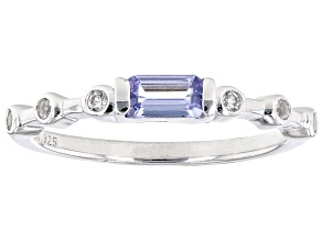 Blue Tanzanite Rhodium Over Sterling Silver Ring .30ctw