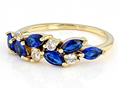 Blue Lab Created Spinel 18k Yellow Gold Over Sterling Silver Ring 0.91ctw