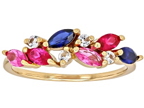 Multi-Color Lab Sapphire 18k Yellow Gold Over Sterling Silver Ring 2.12ctw