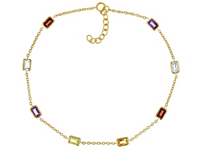 Multi-Gemstone 18k Yellow Gold Over Sterling Silver Anklet 2.30ctw