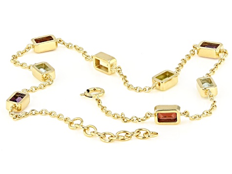 Multi-Gemstone 18k Yellow Gold Over Sterling Silver Anklet 2.30ctw